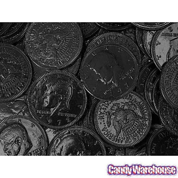 Black Foiled Milk Chocolate Coins: 1LB Bag