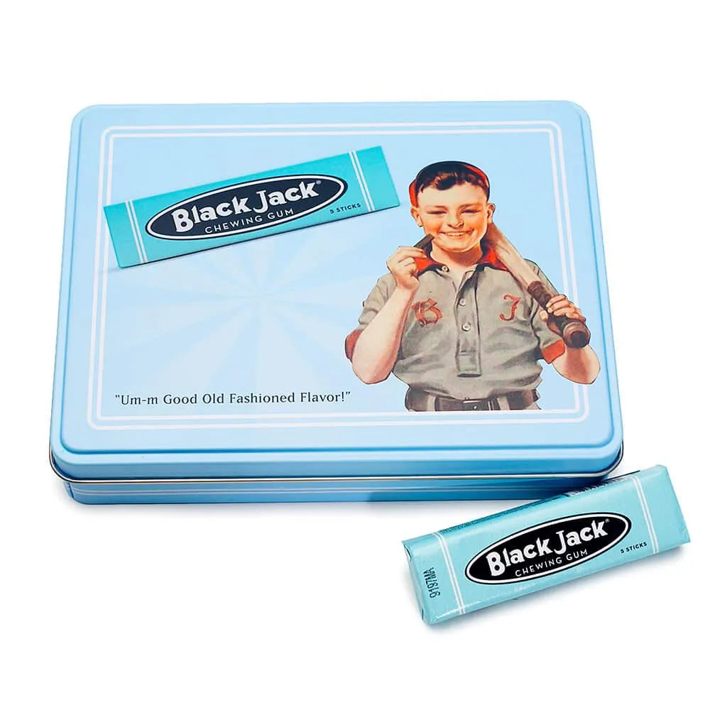 Black Jack Chewing Gum 5-Stick Packs: 10-Piece Tin Box