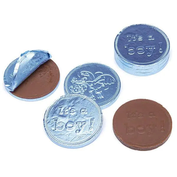 Blue Foiled Baby Boy Milk Chocolate Coins: 1LB Bag