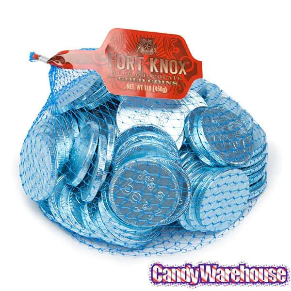 Blue Foiled Baby Boy Milk Chocolate Coins: 1LB Bag