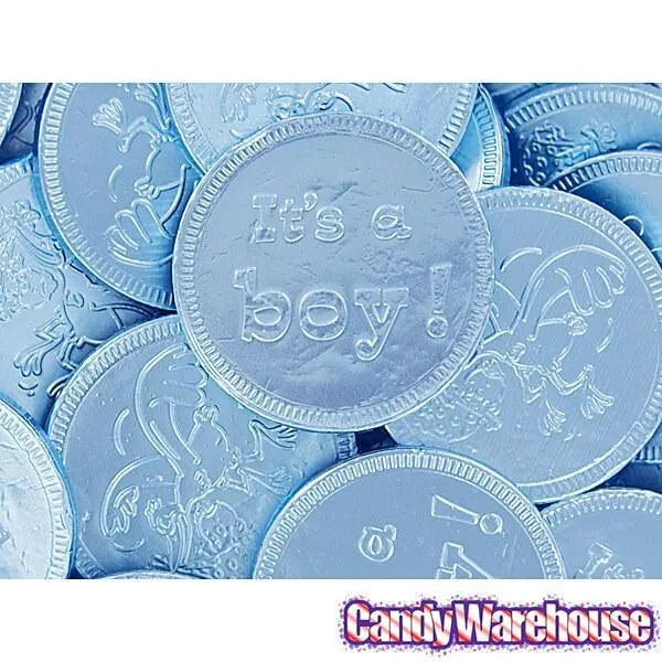 Blue Foiled Baby Boy Milk Chocolate Coins: 1LB Bag