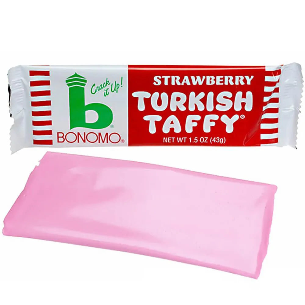 Bonomo Turkish Taffy Candy Bars - Strawberry: 24-Piece Box