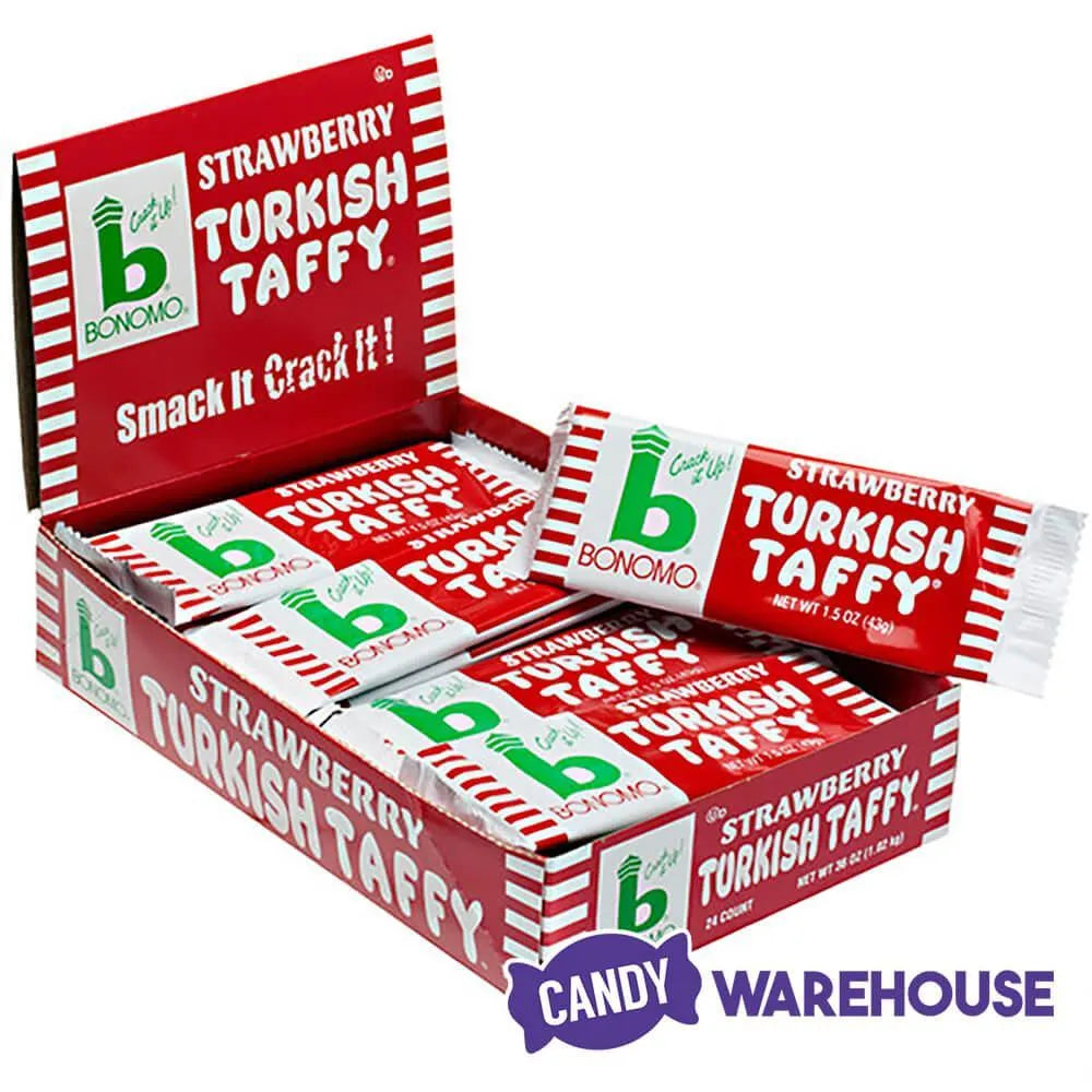 Bonomo Turkish Taffy Candy Bars - Strawberry: 24-Piece Box