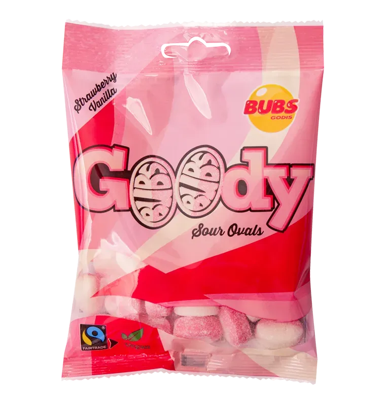 Bubs Godis Strawberry Vanilla Sour Ovals: 12-Piece Case