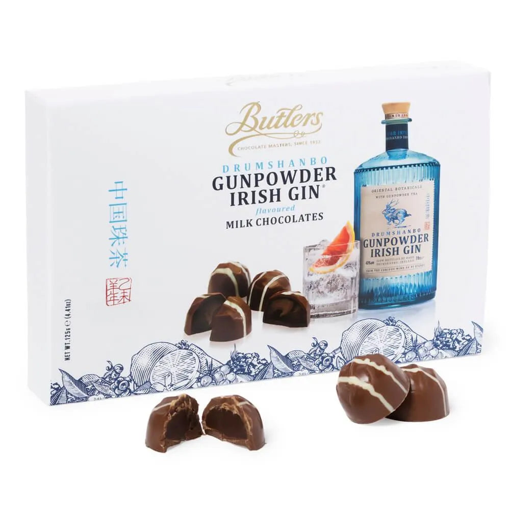 Butlers Drumshanbo Gunpowder Irish Gin Flavored Milk Chocolates: 10-Piece Box