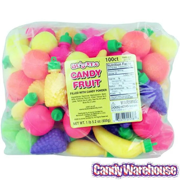 Candy Powder Filled Plastic Fruits Medley: 100-Piece Bag