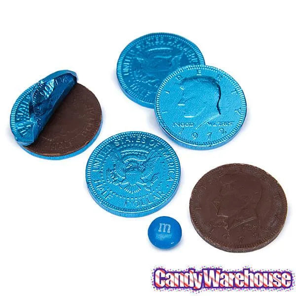 Caribbean Blue Foiled Milk Chocolate Coins: 1LB Bag