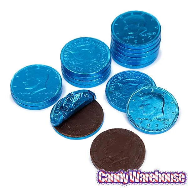 Caribbean Blue Foiled Milk Chocolate Coins: 1LB Bag