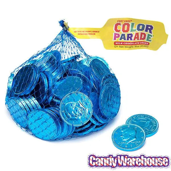 Caribbean Blue Foiled Milk Chocolate Coins: 1LB Bag