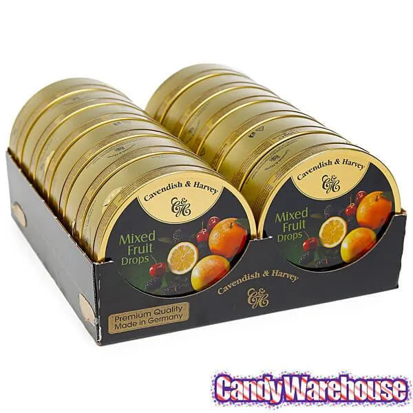 Cavendish & Harvey Hard Candy Drops Tins - Mixed Fruit: 12-Piece Box