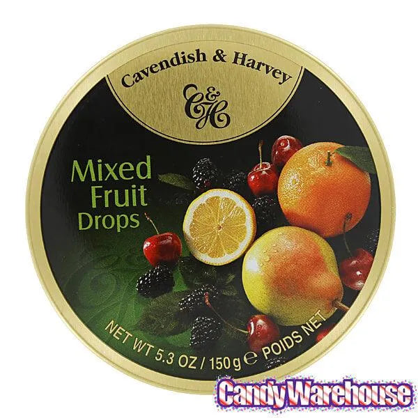 Cavendish & Harvey Hard Candy Drops Tins - Mixed Fruit: 12-Piece Box