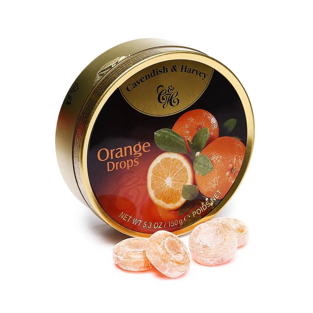 Cavendish & Harvey Hard Candy Drops Tins - Orange: 12-Piece Box