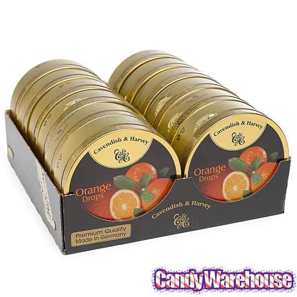 Cavendish & Harvey Hard Candy Drops Tins - Orange: 12-Piece Box