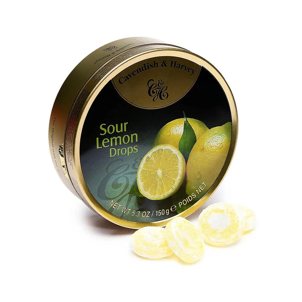 Cavendish & Harvey Hard Candy Drops Tins - Sour Lemon: 12-Piece Box