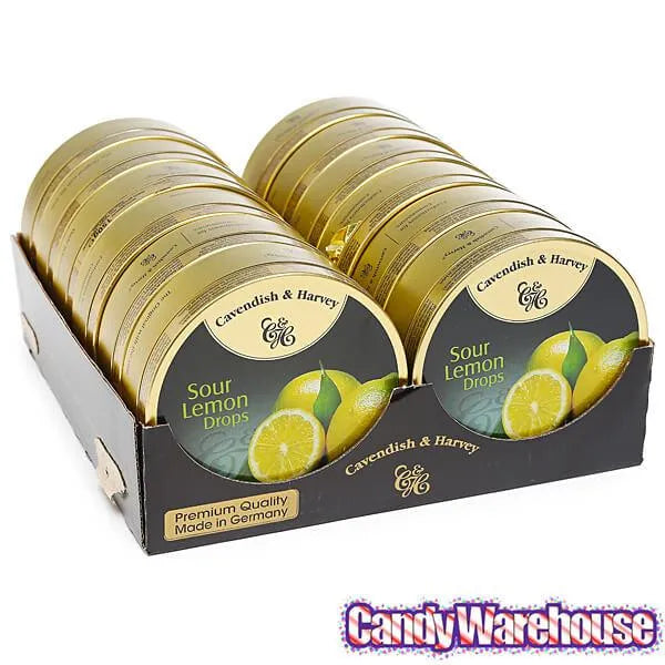 Cavendish & Harvey Hard Candy Drops Tins - Sour Lemon: 12-Piece Box