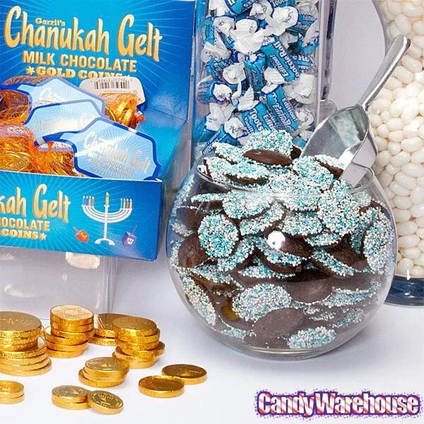 Chanukah Gelt Milk Chocolate Gold Coins in Mesh Bags: 18-Piece Box