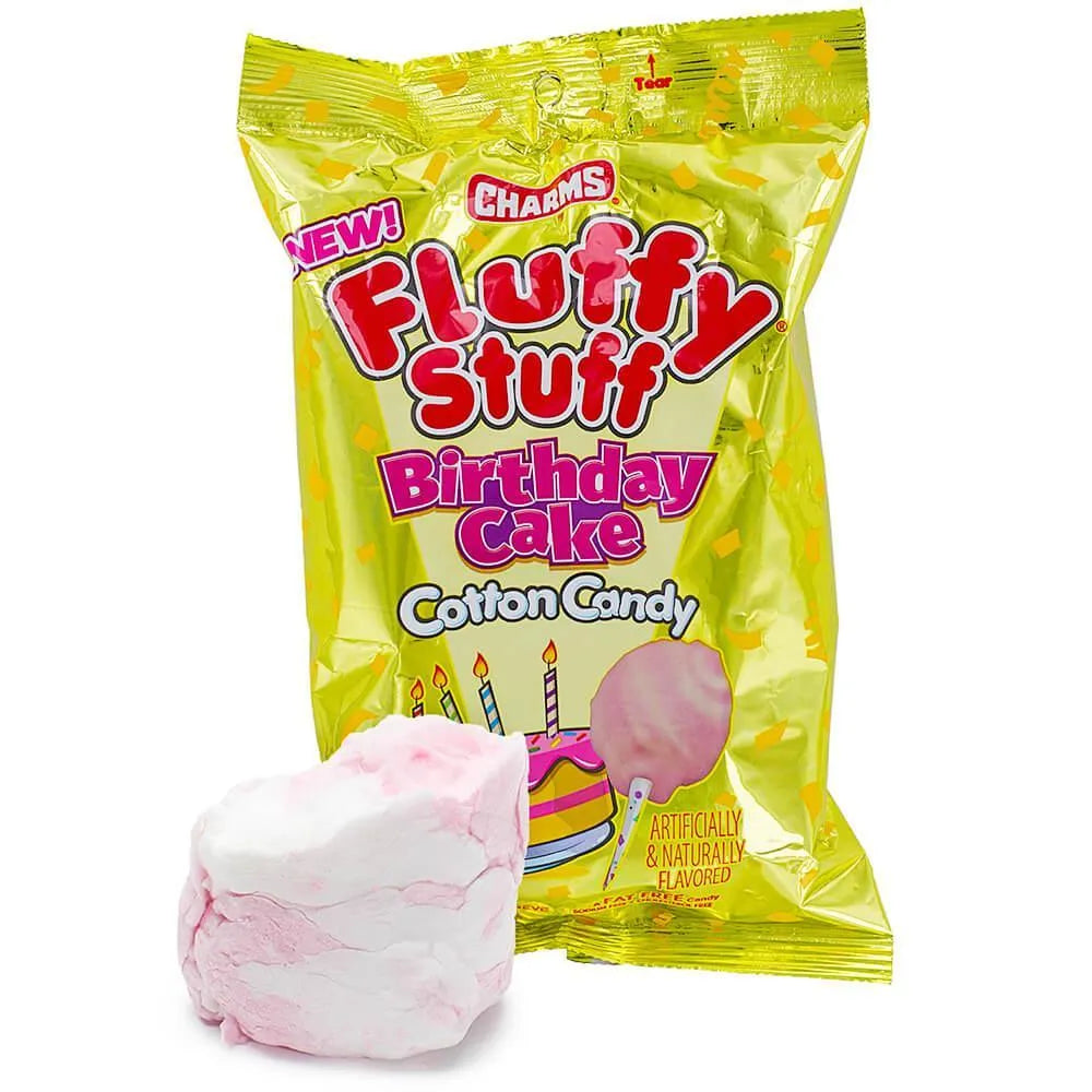 Charms Fluffy Stuff Birthday Cake Cotton Candy Packs: 24-Piece Case