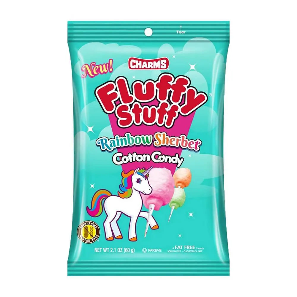 Charms Fluffy Stuff Rainbow Sherbet Cotton Candy Packs: 24-Piece Case