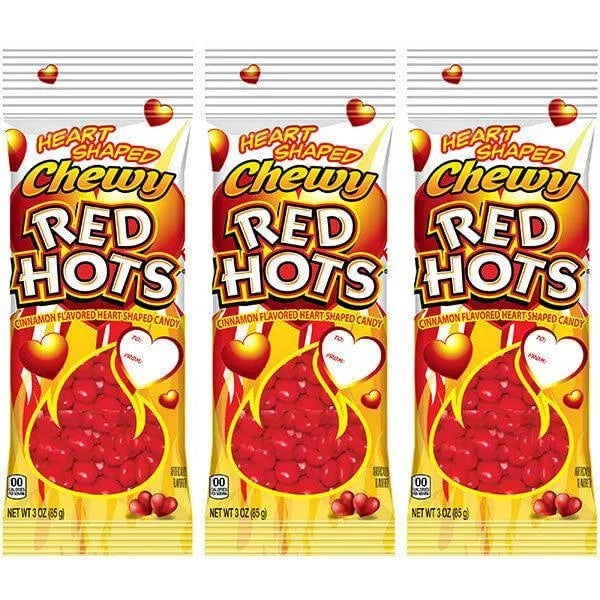 Chewy Red Hots Candy Hearts Snack Packs: 16-Piece Display