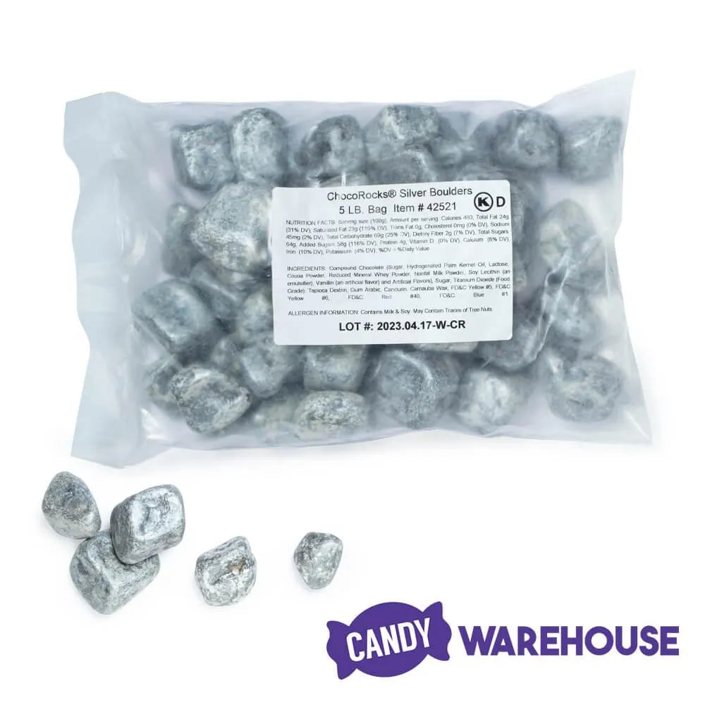 Chocolate Rocks Silver Boulders Candy: 5LB Bag