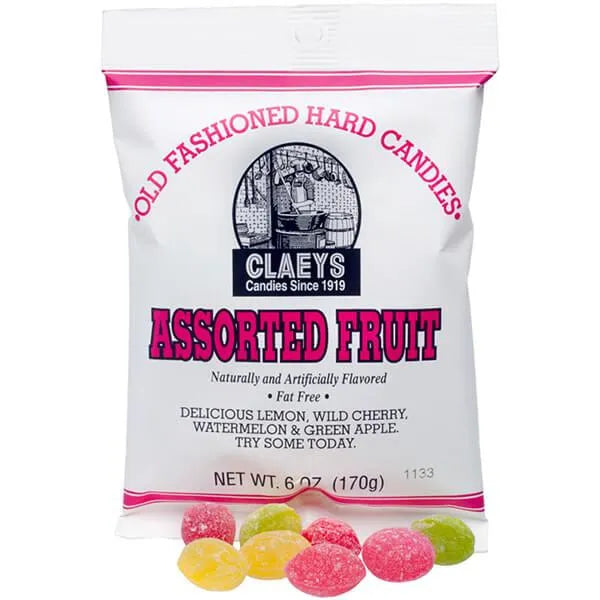 Claeys Hard Candy Drops Bags - Assorted Fruits: 12-Piece Box