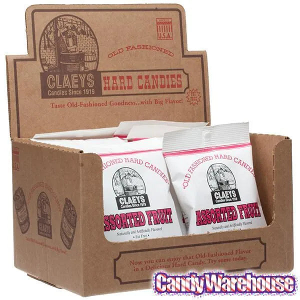 Claeys Hard Candy Drops Bags - Assorted Fruits: 12-Piece Box