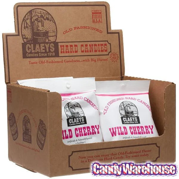 Claeys Hard Candy Drops Bags - Wild Cherry: 12-Piece Box