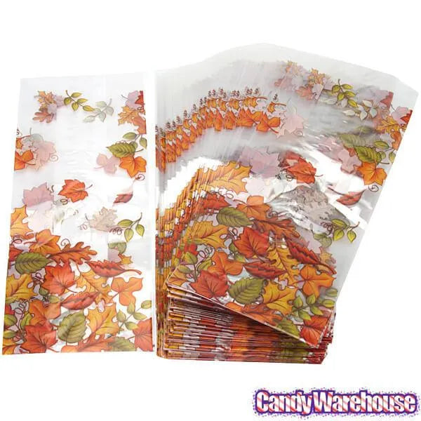 Clear Cello Candy Bags with Autumn Leaves: 100-Piece Box