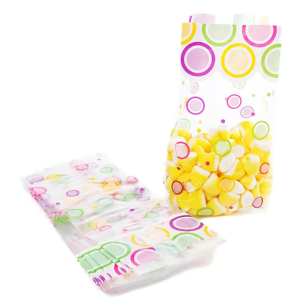 Clear Cello Candy Bags with Bright Modern Dots: 100-Piece Box