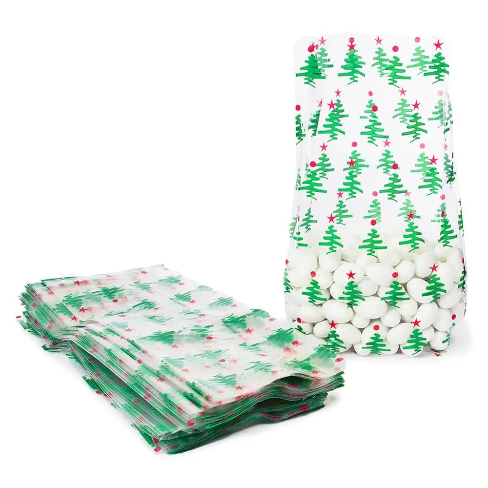 Clear Cello Candy Bags with Christmas Trees: 100-Piece Box