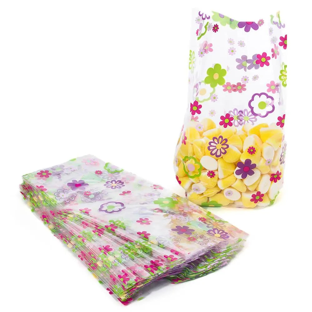 Clear Cello Candy Bags with Groovy Flowers: 100-Piece Box