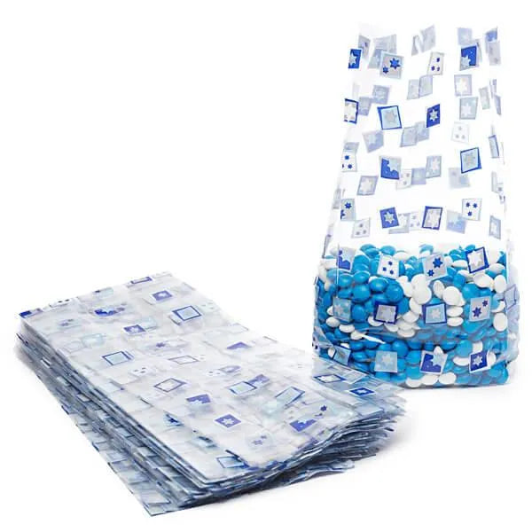 Clear Cello Candy Bags with Hanukkah Colors: 100-Piece Box