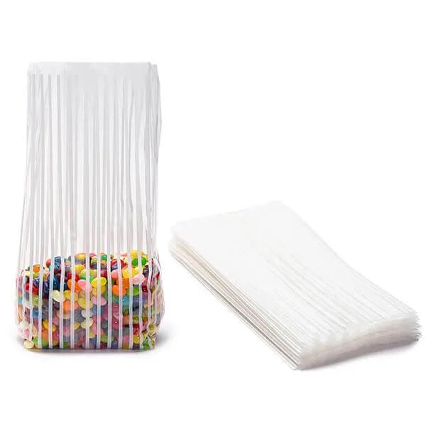 Clear Cello Candy Bags with White Stripes - Large: 100-Piece Box