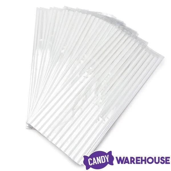 Clear Cello Candy Bags with White Stripes - Large: 100-Piece Box