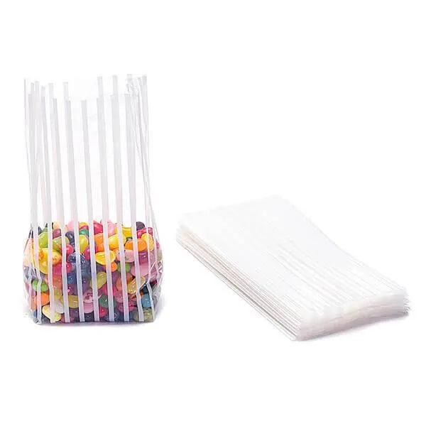 Clear Cello Candy Bags with White Stripes - Small: 100-Piece Box