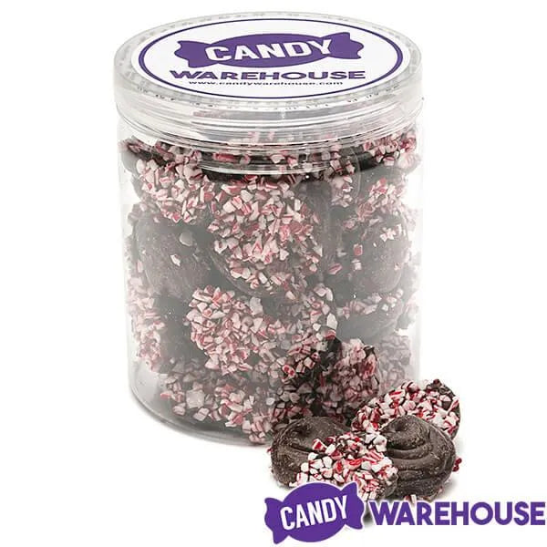 Crushed Peppermint Candy Cane Dark Chocolate Drops: 1LB Jar