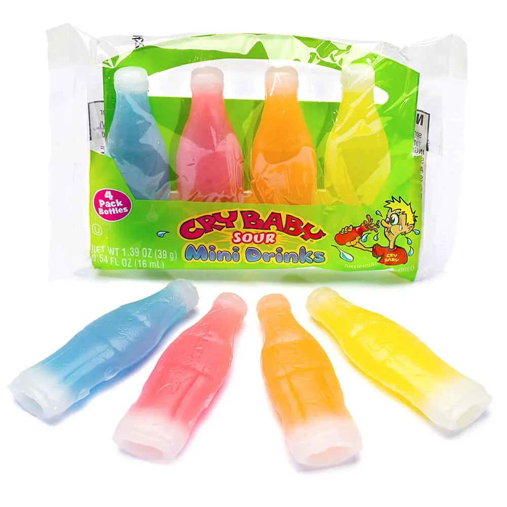 Cry Baby Sour Wax Bottles Candy 4-Packs: 18-Piece Box