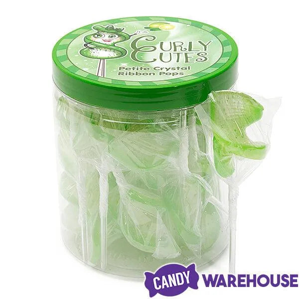 CurlyCutes Petite Crystal Ribbon Pops - Green Lime: 20-Piece Jar