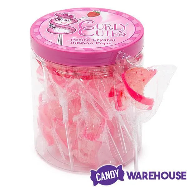 CurlyCutes Petite Crystal Ribbon Pops - Pink Strawberry: 20-Piece Jar