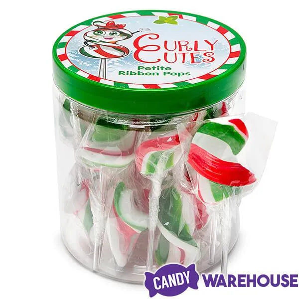 CurlyCutes Petite Ribbon Pops - Christmas Peppermint: 20-Piece Jar