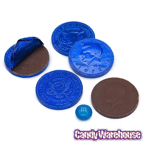 Dark Blue Foiled Milk Chocolate Coins: 1LB Bag