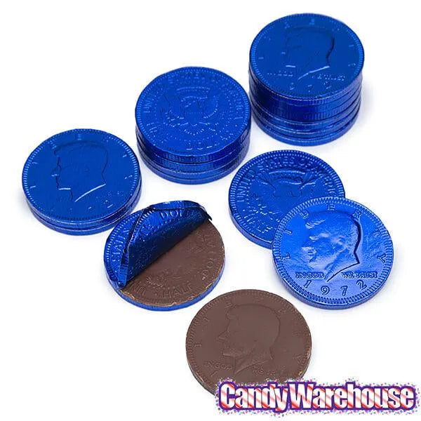 Dark Blue Foiled Milk Chocolate Coins: 1LB Bag