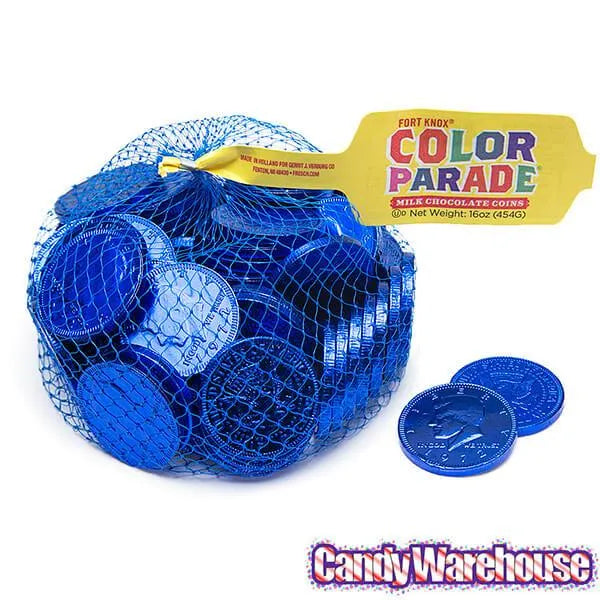 Dark Blue Foiled Milk Chocolate Coins: 1LB Bag