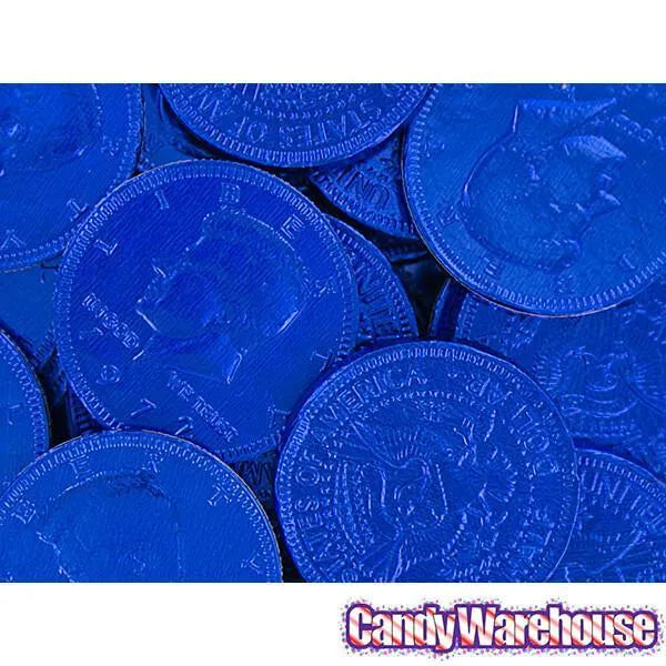 Dark Blue Foiled Milk Chocolate Coins: 1LB Bag