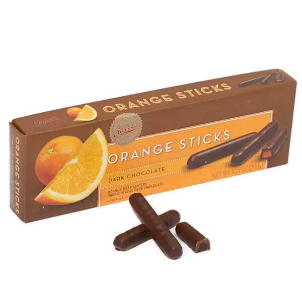 Dark Chocolate Covered Orange Jelly Candy Sticks Packs: 12-Piece Box