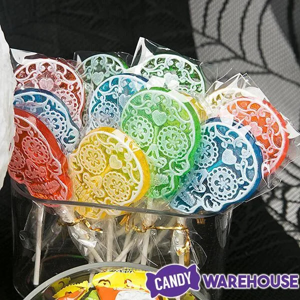 Day of the Dead Skull Hard Candy Lollipops: 12-Piece Bag