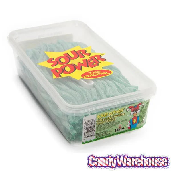 Dorval Sour Power Straws Candy - Green Apple: 200-Piece Tub