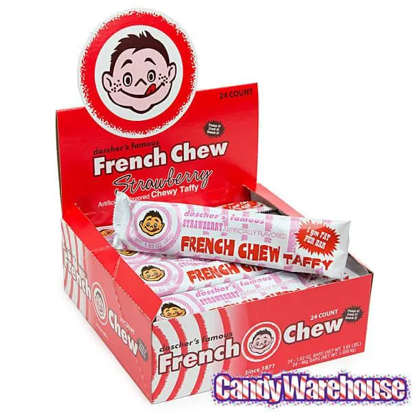 Doscher's French Chew Taffy Bars - Strawberry: 24-Piece Box