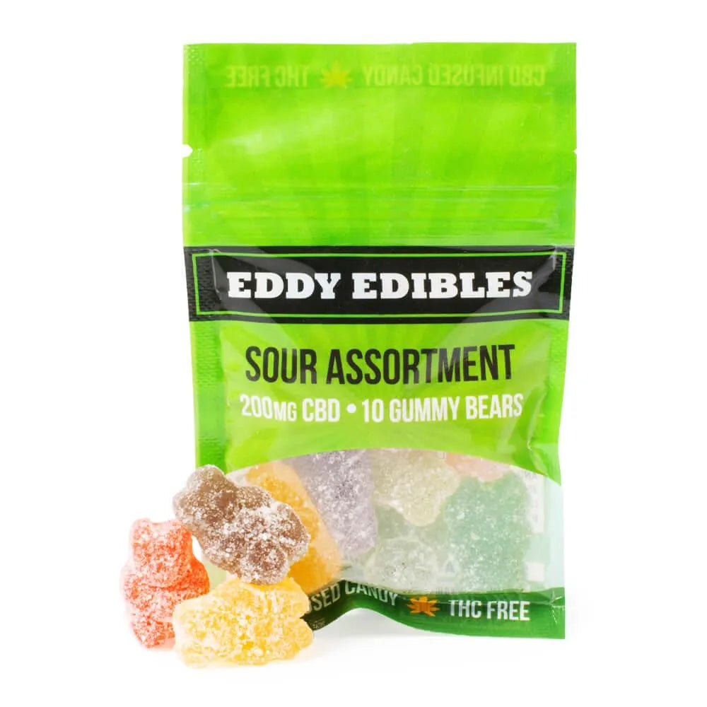 Eddy Edibles Assorted Sour CBD Gummies THC Free 200mg: 10 Gummy Bears