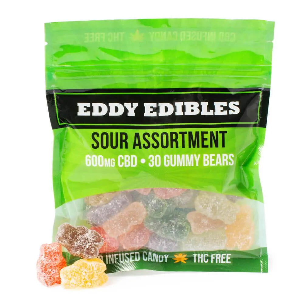 Eddy Edibles Assorted Sour CBD Gummies THC Free 600mg: 30 Gummy Bears